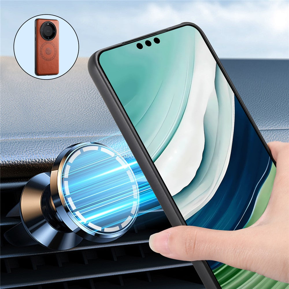 DENIOR For Huawei Mate 60 Pro / Mate 60 Pro+ Magnetic Case Cowhide Texture Phone Cover