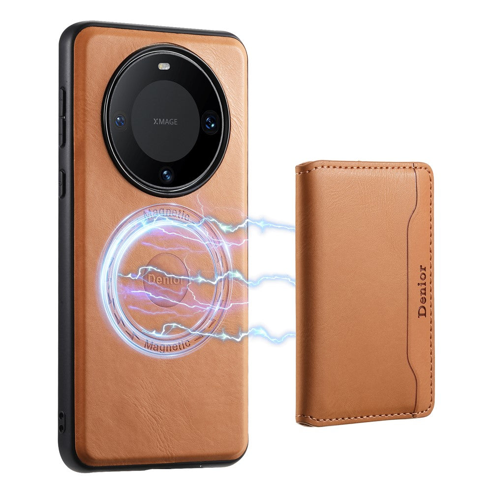 DENIOR For Huawei Mate 60 Magnetic Case Card Holder Kickstand Phone Purse Cover