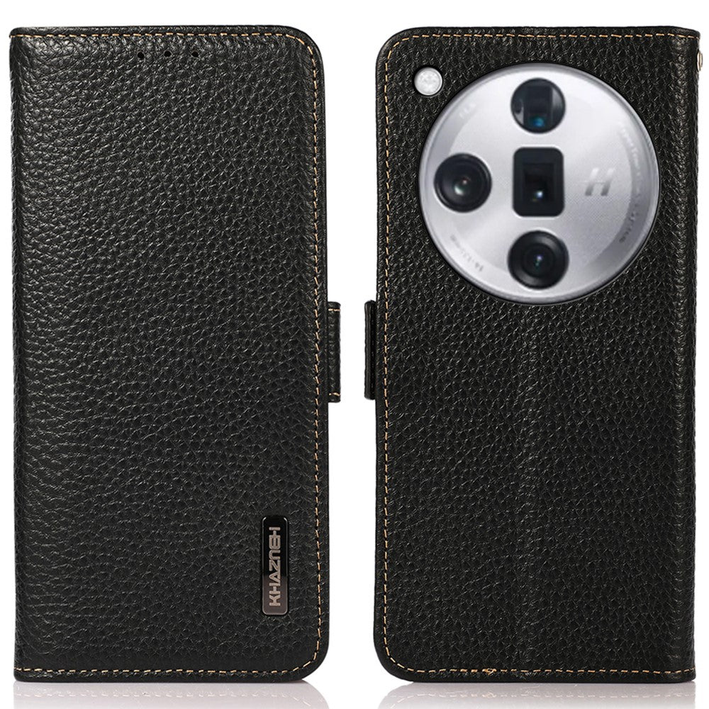 KHAZNEH For Oppo Find X7 5G Case Genuine Cow Leather+TPU Litchi Texture Phone Cover