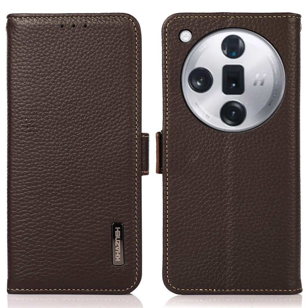 KHAZNEH For Oppo Find X7 5G Case Genuine Cow Leather+TPU Litchi Texture Phone Cover
