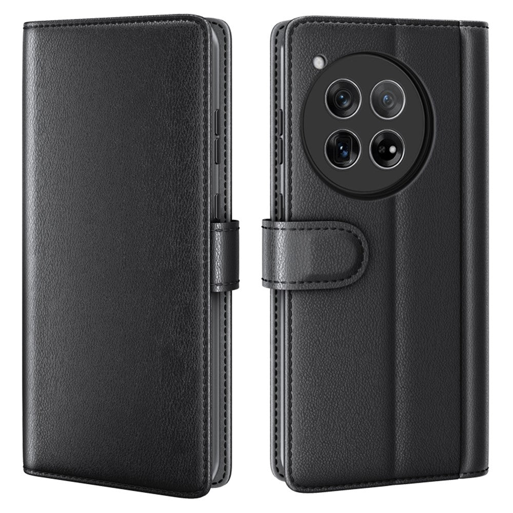 OnePlus 12 5G plånboksfodral i äkta splitläder med stötsäkert TPU-skal