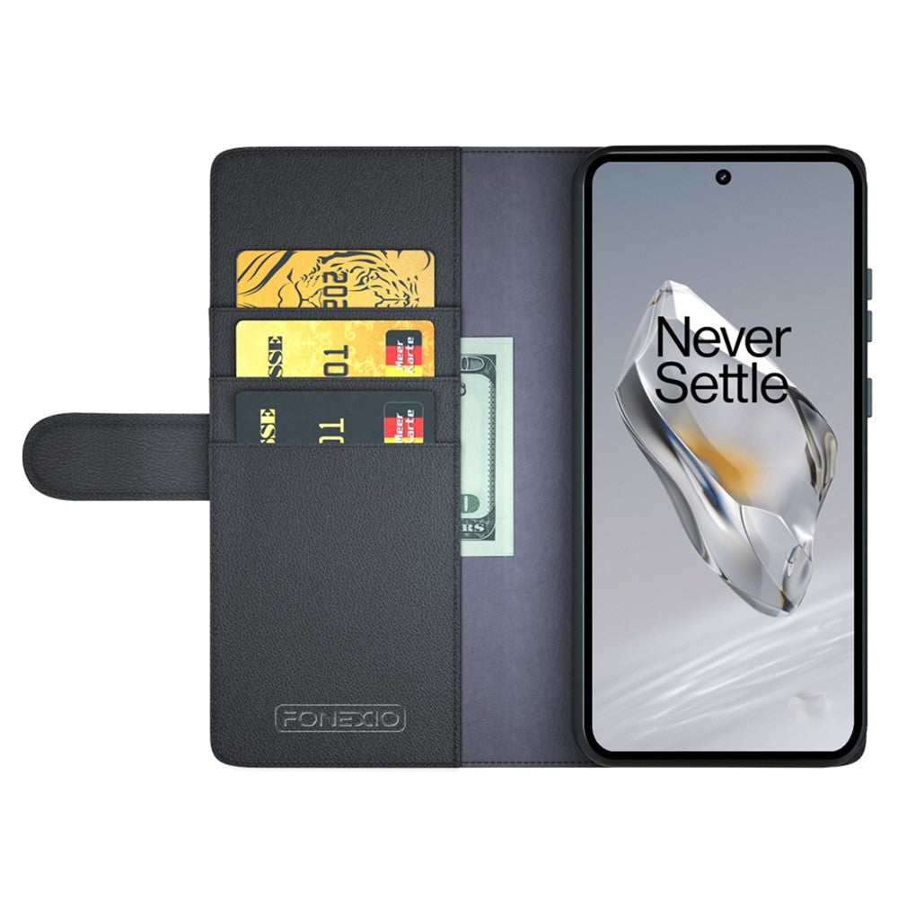OnePlus 12 5G plånboksfodral i äkta splitläder med stötsäkert TPU-skal