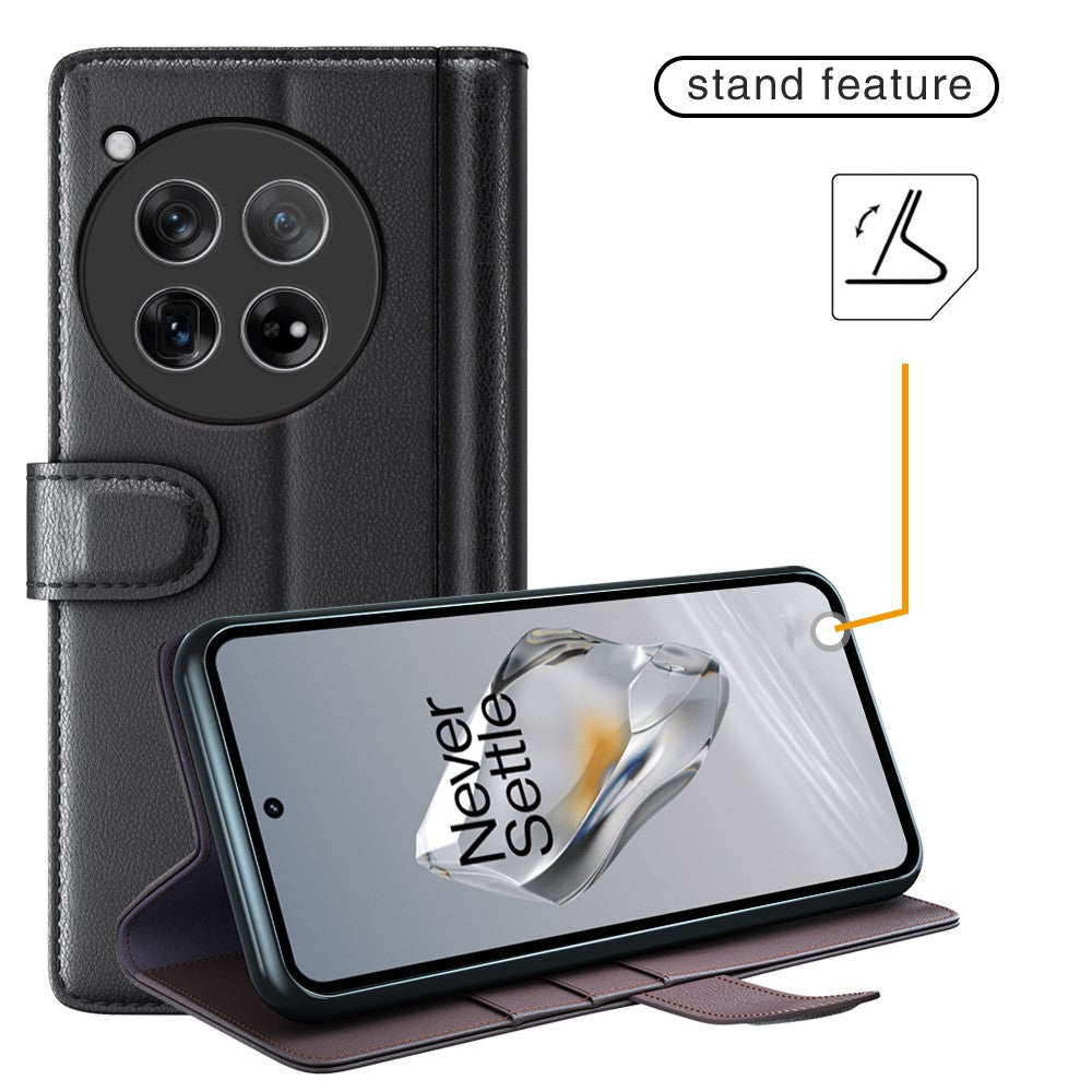 OnePlus 12 5G plånboksfodral i äkta splitläder med stötsäkert TPU-skal