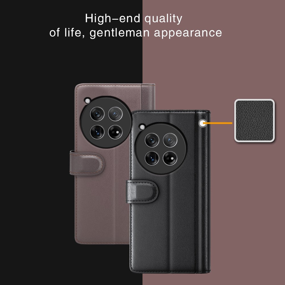 OnePlus 12 5G plånboksfodral i äkta splitläder med stötsäkert TPU-skal