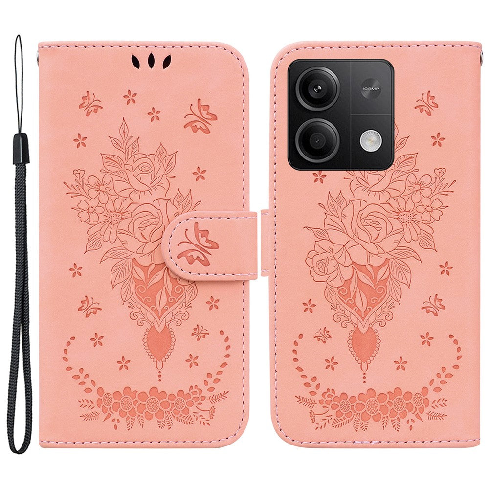 Xiaomi Redmi Note 13 5G / 13 5G (Kina) Fodral Rosa Fjäril Präglat Korthållare mobilskal