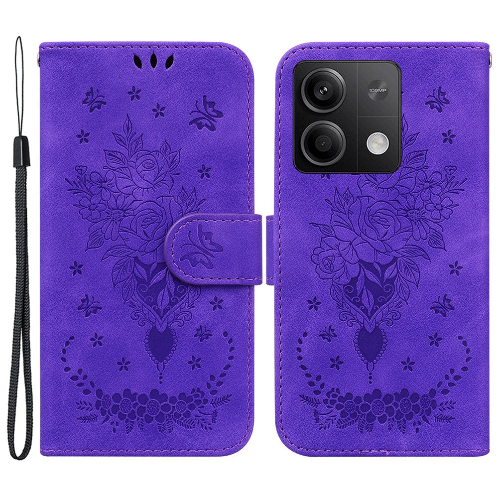 Xiaomi Redmi Note 13 5G / 13 5G (Kina) Fodral Rosa Fjäril Präglat Korthållare mobilskal