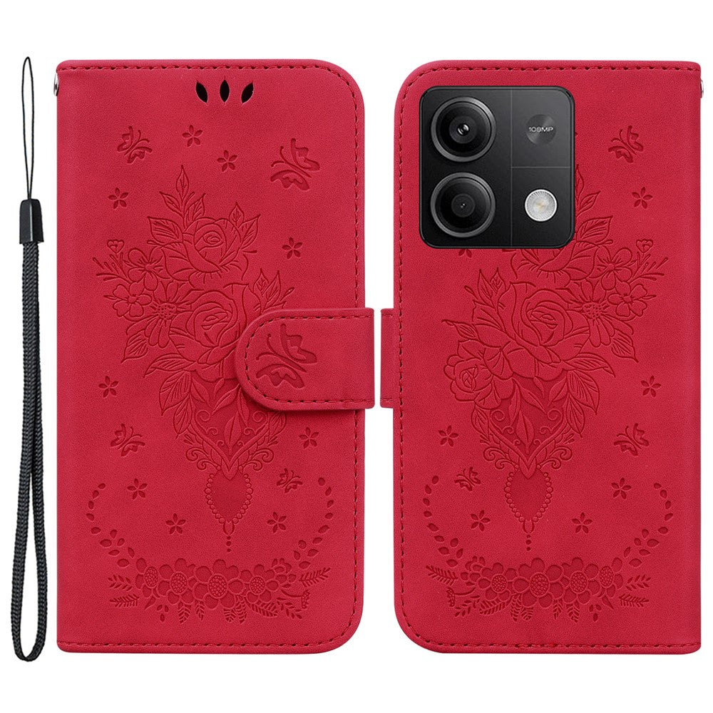 Xiaomi Redmi Note 13 5G / 13 5G (Kina) Fodral Rosa Fjäril Präglat Korthållare mobilskal