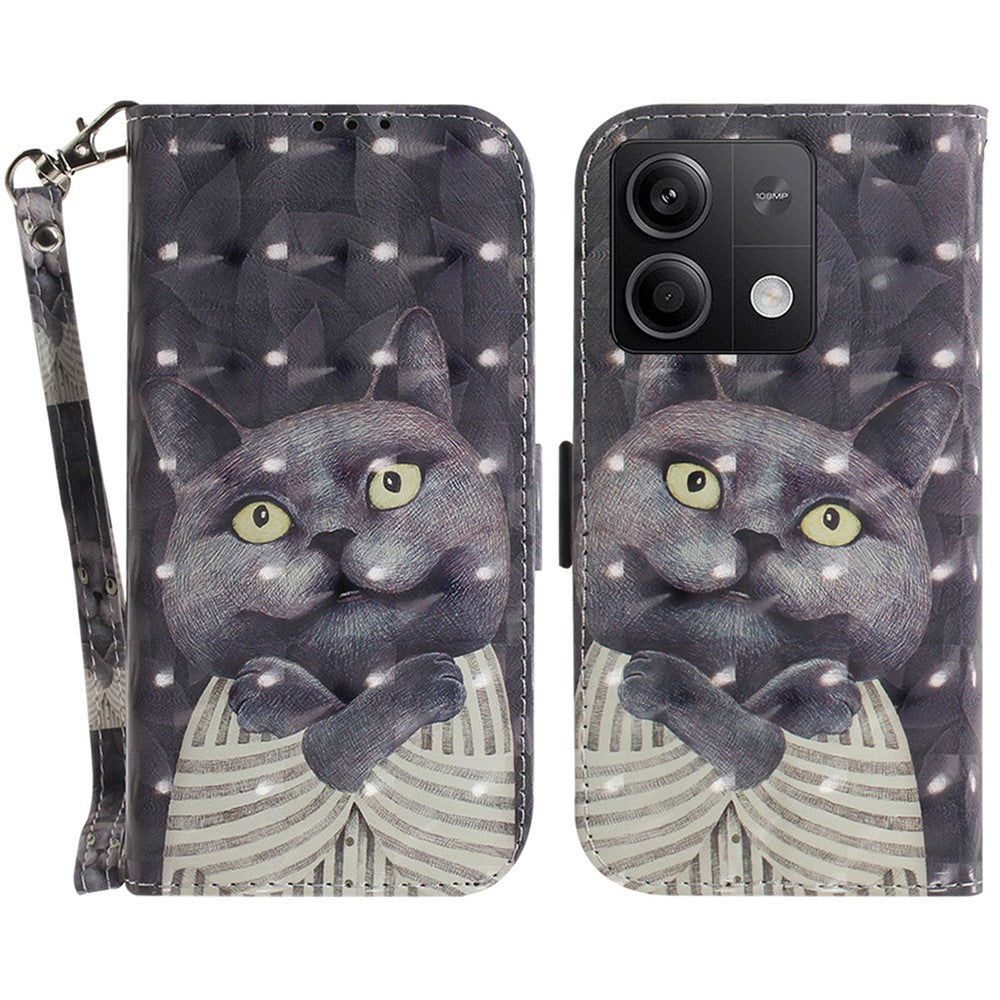 For Xiaomi Redmi Note 13 5G / Note 13 5G (China) Case 3D Pattern Print Leather Cover with Strap