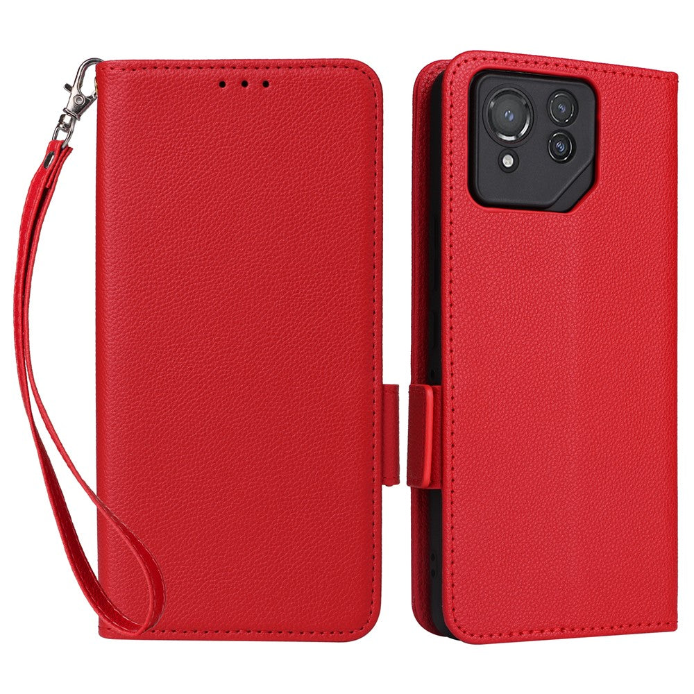 Til Asus ROG Phone 8 Pro 5G / 8 5G Magnetisk Etui Læder Litchi Tekstur Cover med Håndrem