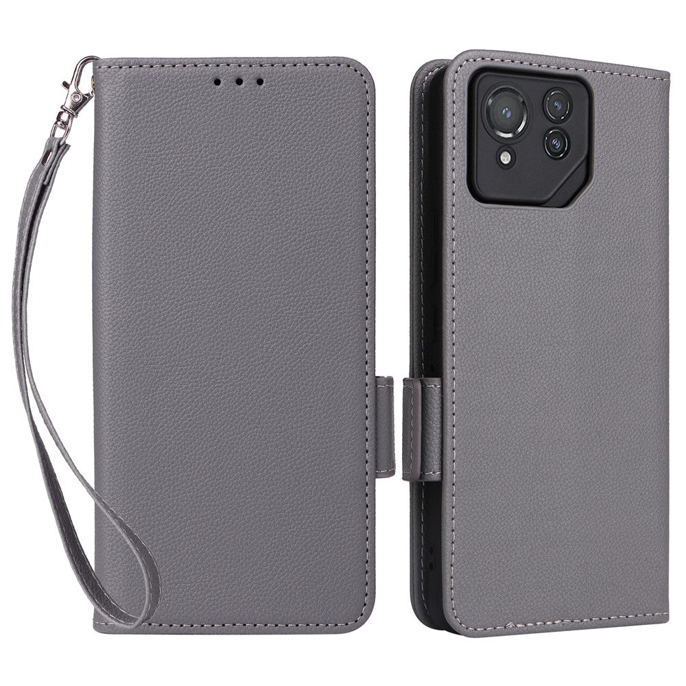 Til Asus ROG Phone 8 Pro 5G / 8 5G Magnetisk Etui Læder Litchi Tekstur Cover med Håndrem
