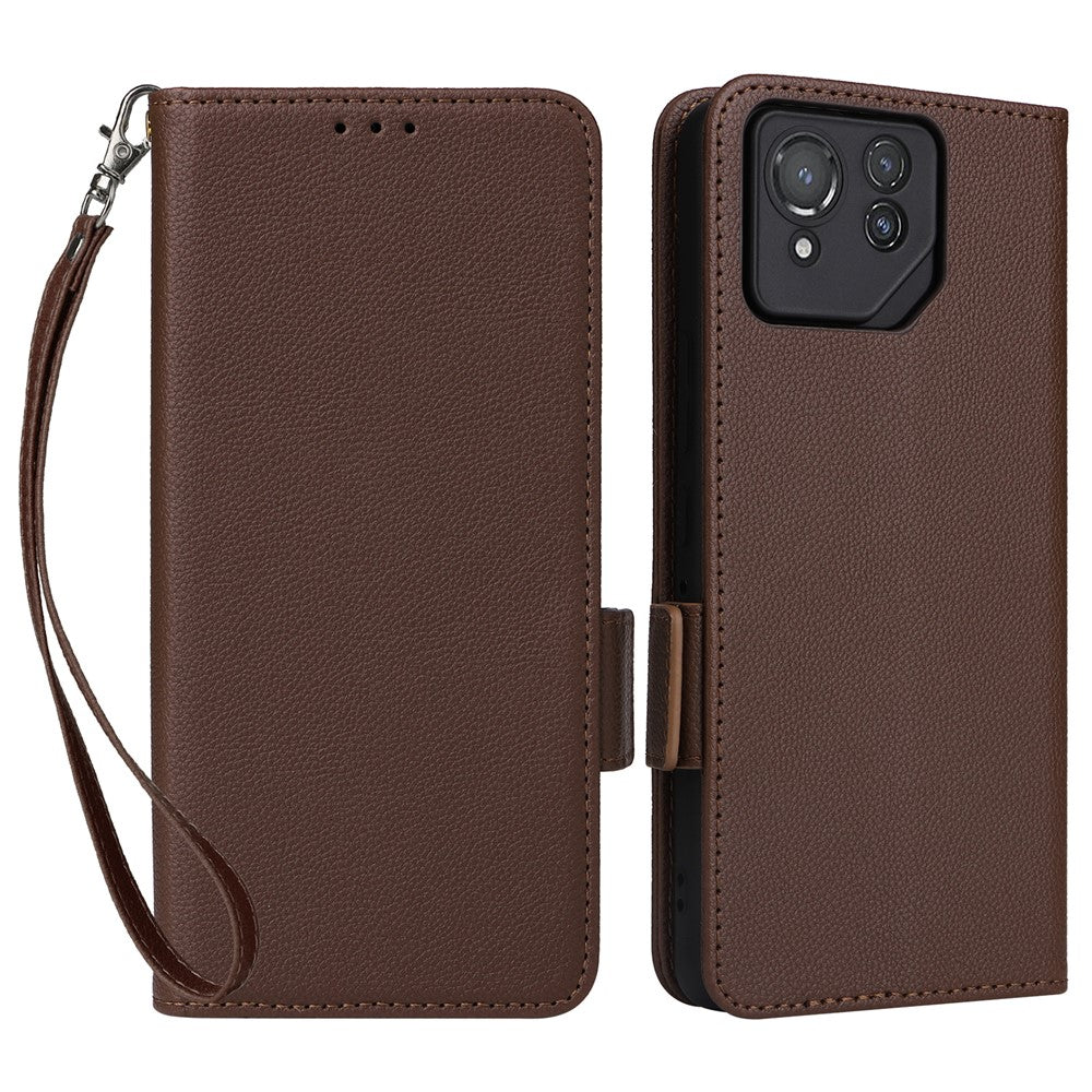 Til Asus ROG Phone 8 Pro 5G / 8 5G Magnetisk Etui Læder Litchi Tekstur Cover med Håndrem