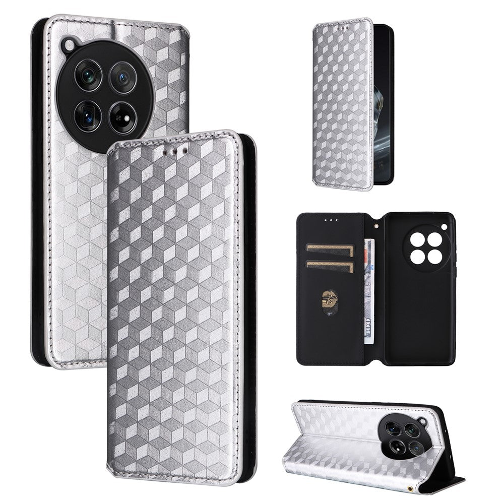 For OnePlus Ace 3 5G / 12R 5G Phone Cover Magnetic Rhombus Pattern Leather Case