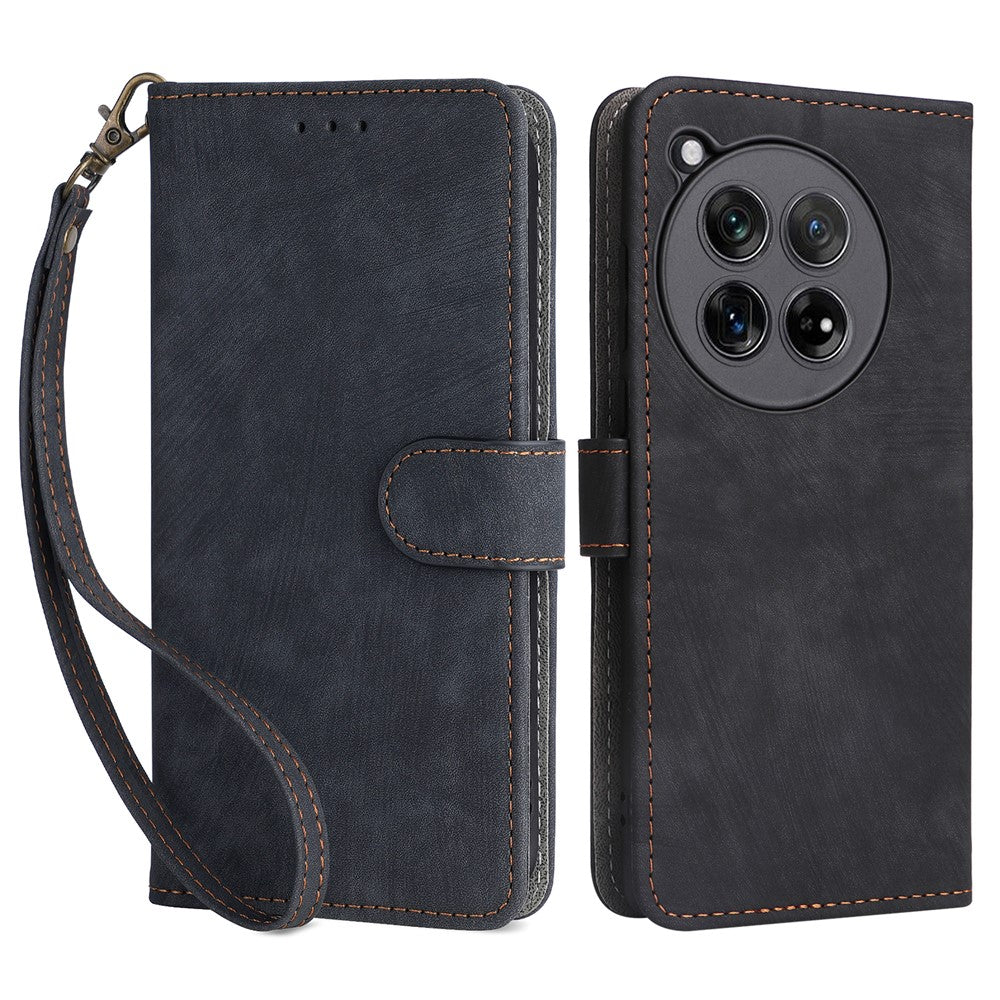 For OnePlus Ace 3 5G / 12R 5G Leather Case Stand RFID Blocking Phone Cover with Hand Strap