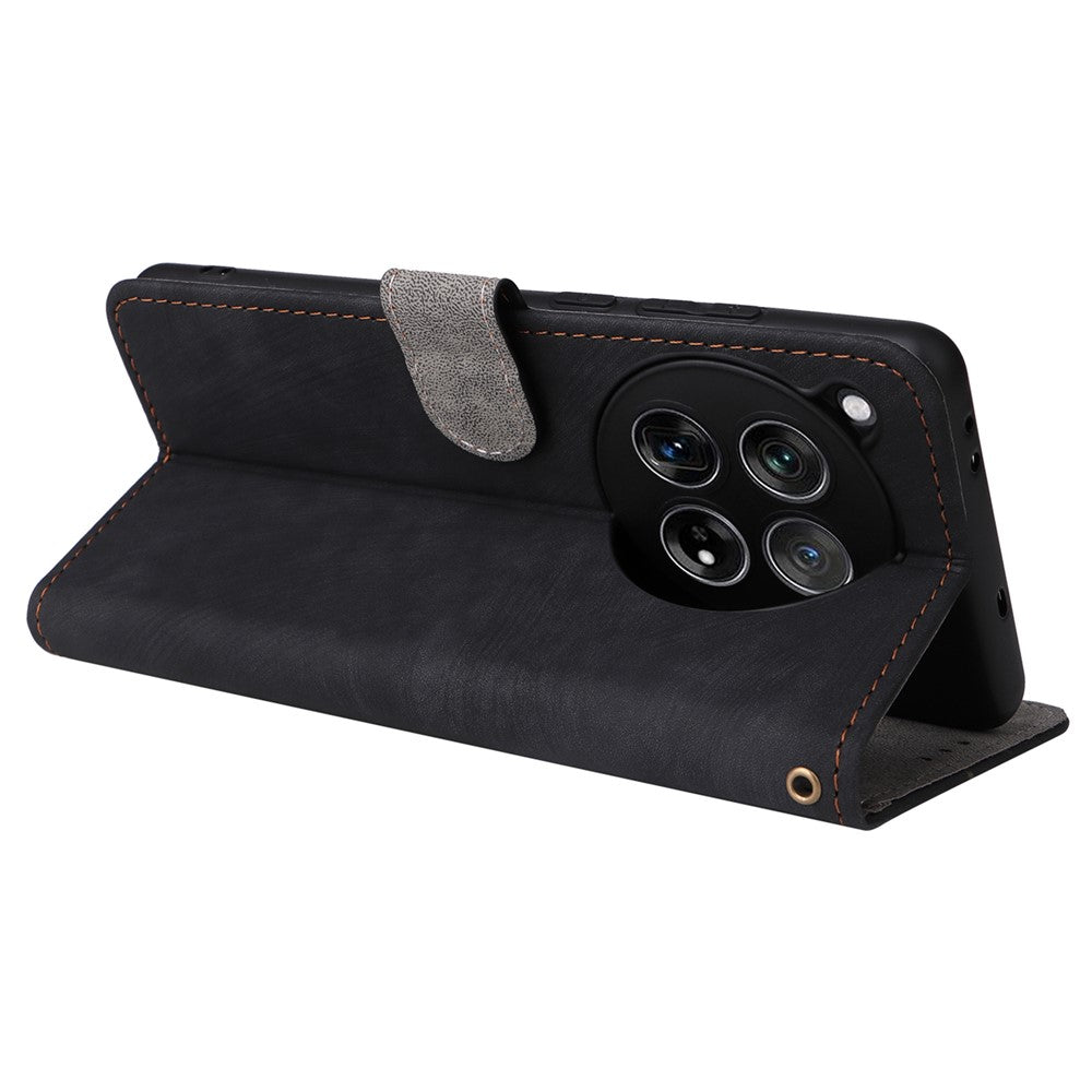 For OnePlus Ace 3 5G / 12R 5G Leather Case Stand RFID Blocking Phone Cover with Hand Strap
