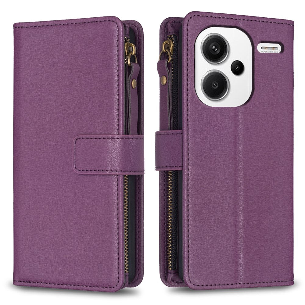 BF Style-19 för Xiaomi Redmi Note 13 Pro+ 5G Läderplånboksfodral Blixtlåsficka Stativ mobilfodral
