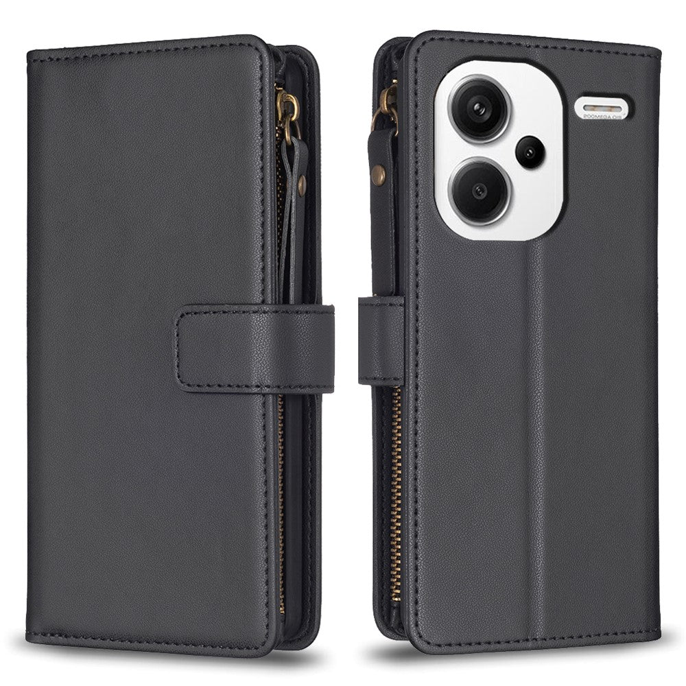 BF Style-19 för Xiaomi Redmi Note 13 Pro+ 5G Läderplånboksfodral Blixtlåsficka Stativ mobilfodral