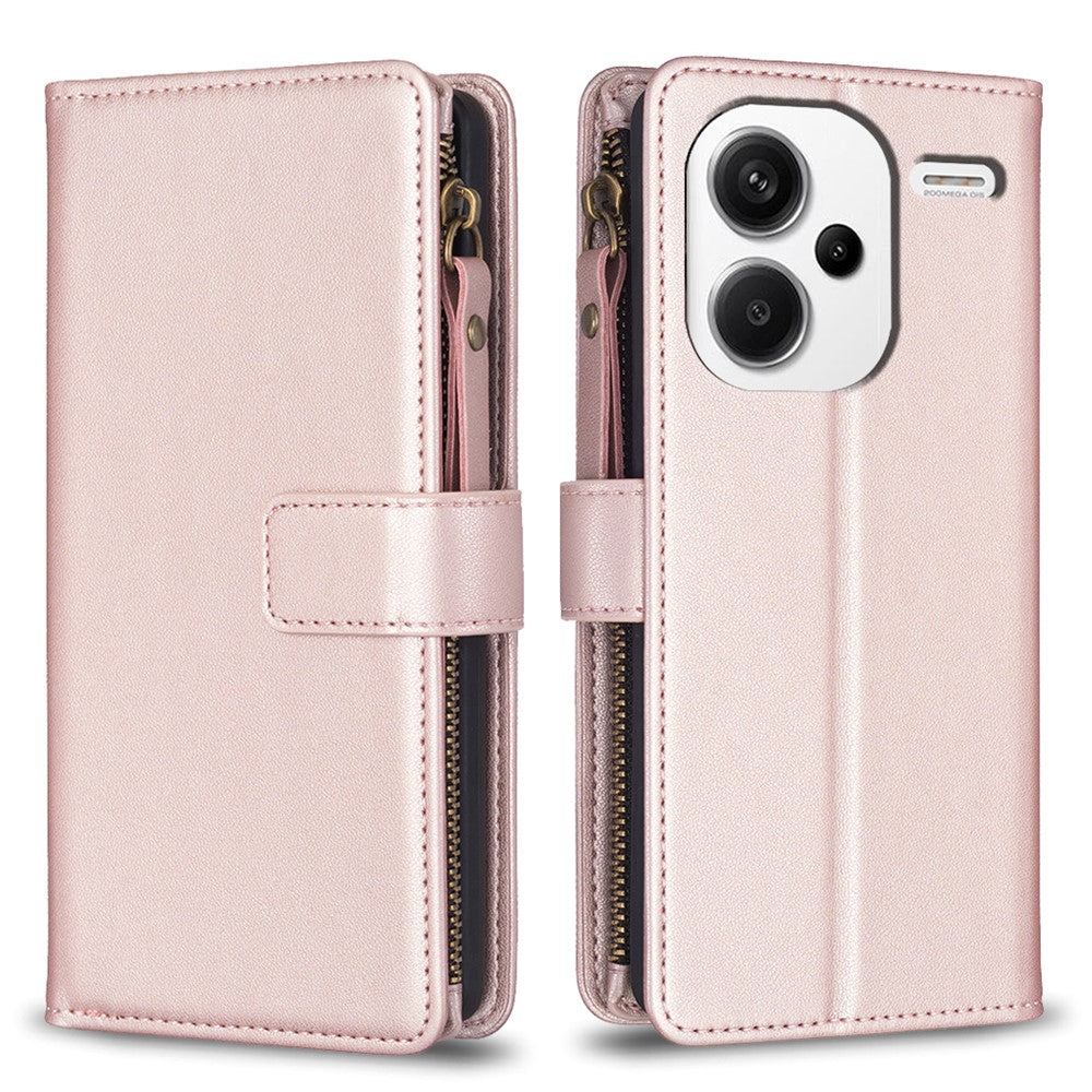 BF Style-19 för Xiaomi Redmi Note 13 Pro+ 5G Läderplånboksfodral Blixtlåsficka Stativ mobilfodral