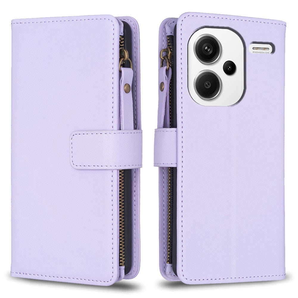 BF Style-19 för Xiaomi Redmi Note 13 Pro+ 5G Läderplånboksfodral Blixtlåsficka Stativ mobilfodral