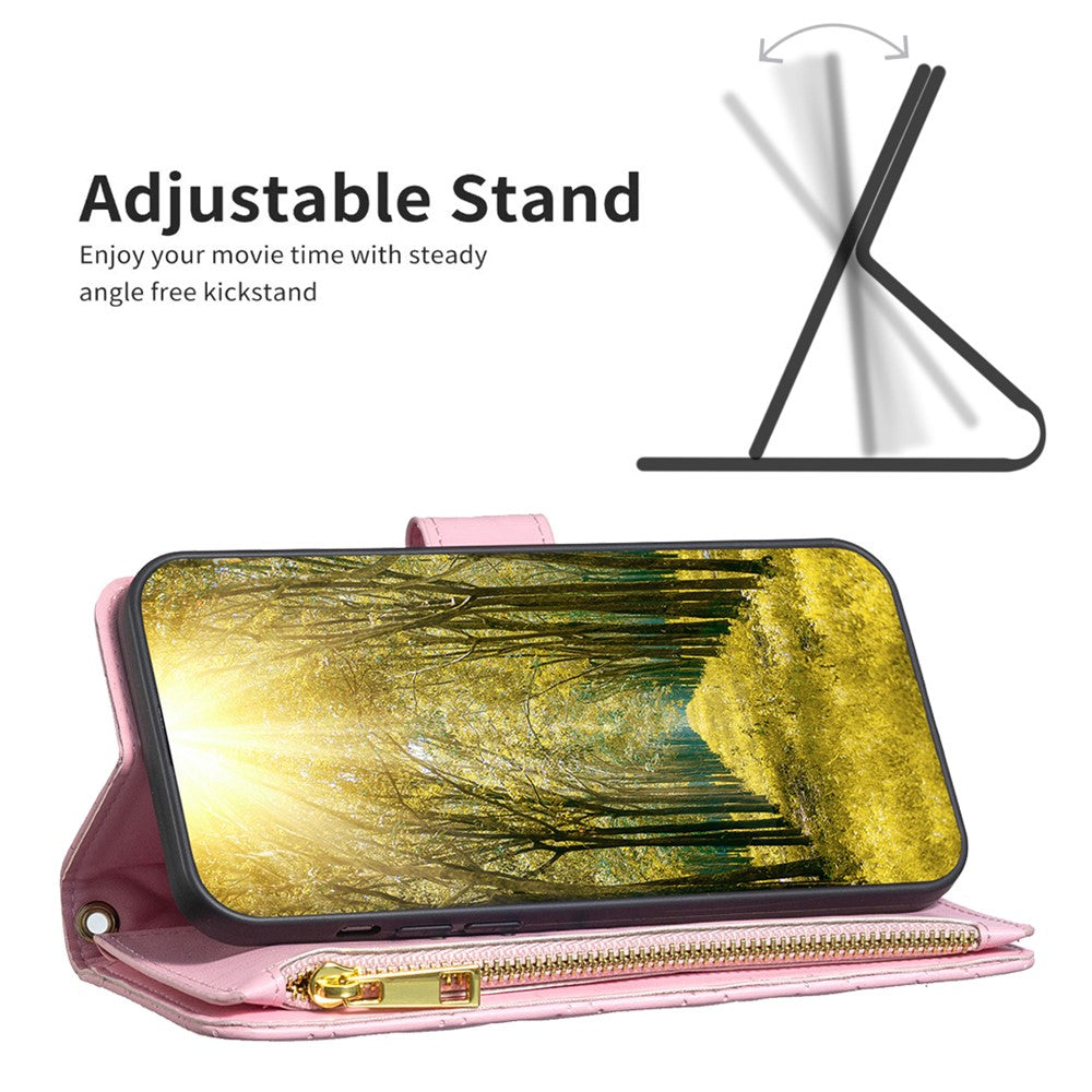 BINFEN COLOR BF Style-15 For Xiaomi Redmi Note 13 5G Zipper Leather Case Rhombus Handbag Phone Cover