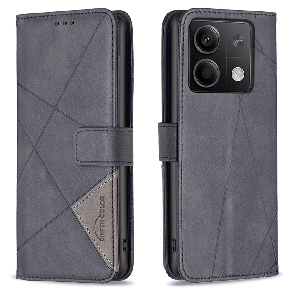 BINFEN COLOR For Xiaomi Redmi Note 13 5G Phone Cases Wallet Stand Geometry Imprint Leather Cover