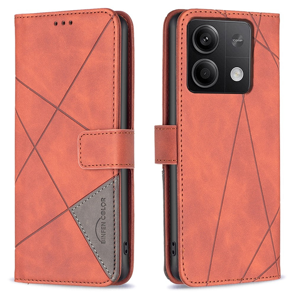 BINFEN COLOR For Xiaomi Redmi Note 13 5G Phone Cases Wallet Stand Geometry Imprint Leather Cover