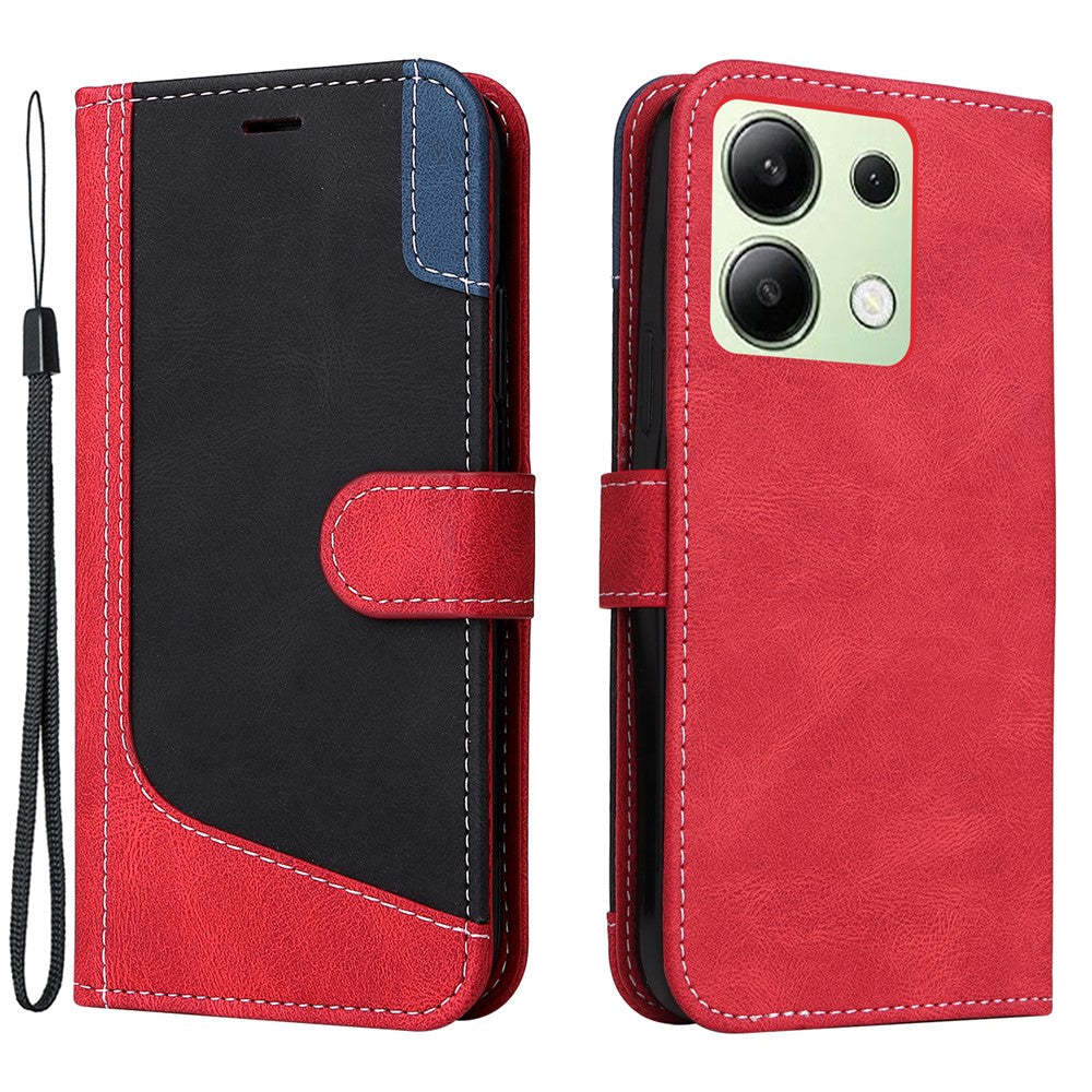 For Xiaomi Redmi Note 13 4G Leather Case Three-color Splicing Phone Cover