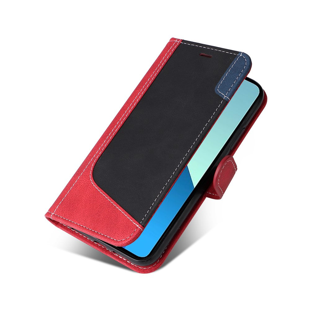 For Xiaomi Redmi Note 13 4G Leather Case Three-color Splicing Phone Cover