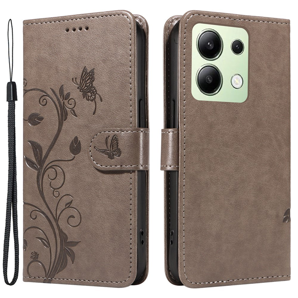 For Xiaomi Redmi Note 13 4G PU Leather Cases Flower Pattern Wallet Stand Phone Cover with Strap