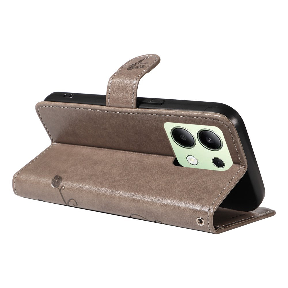 For Xiaomi Redmi Note 13 4G PU Leather Cases Flower Pattern Wallet Stand Phone Cover with Strap