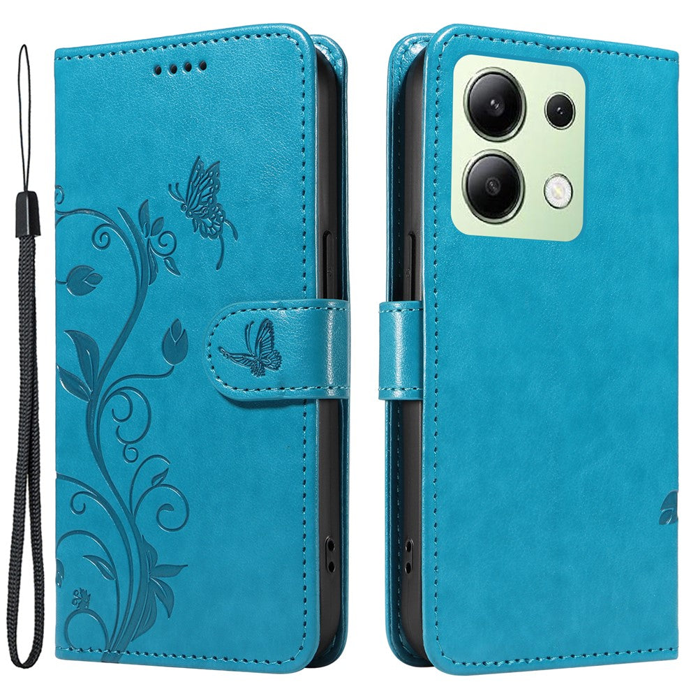 For Xiaomi Redmi Note 13 4G PU Leather Cases Flower Pattern Wallet Stand Phone Cover with Strap