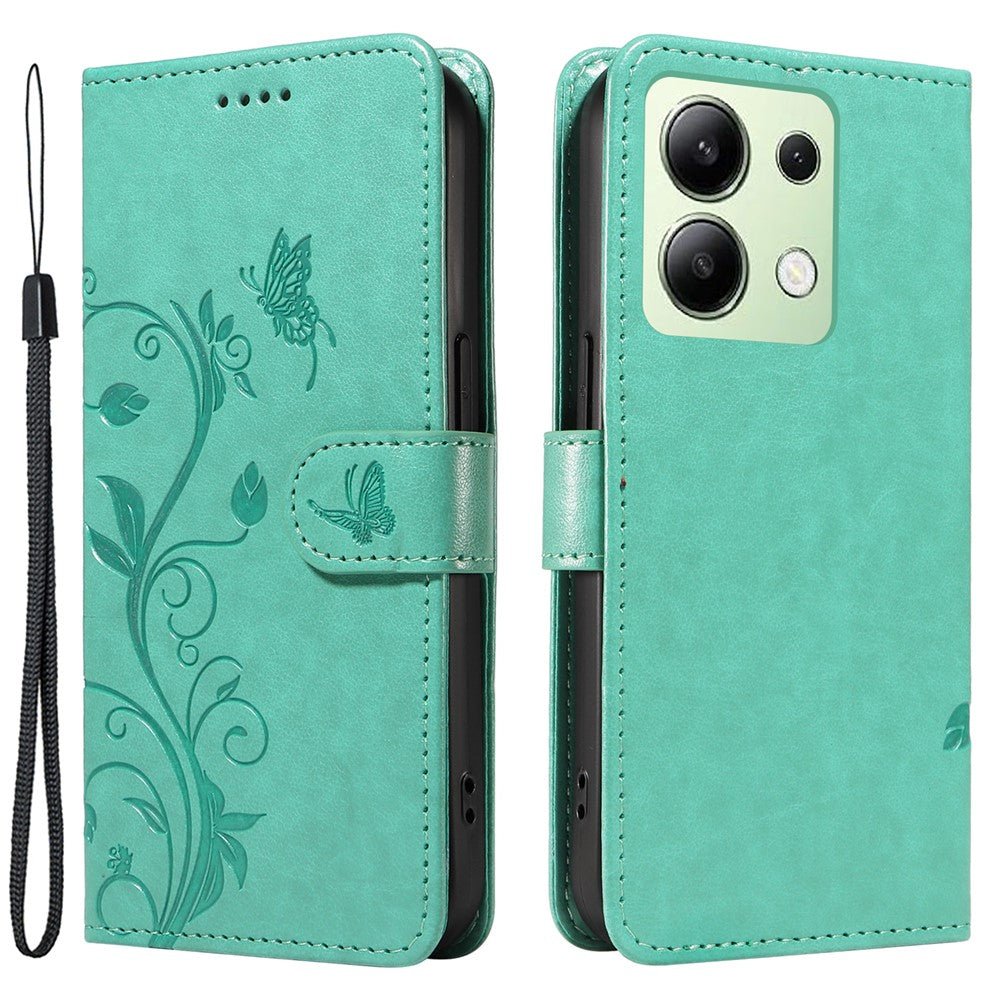 For Xiaomi Redmi Note 13 4G PU Leather Cases Flower Pattern Wallet Stand Phone Cover with Strap