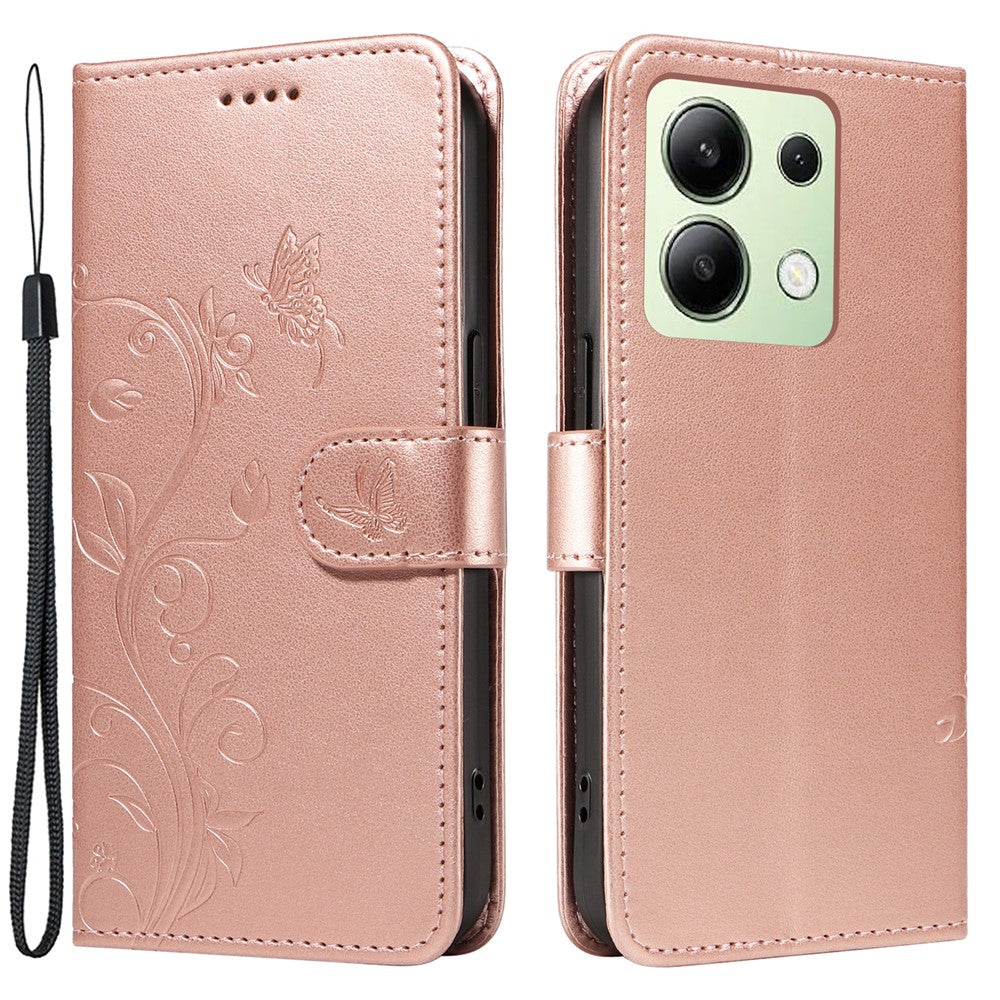 For Xiaomi Redmi Note 13 4G PU Leather Cases Flower Pattern Wallet Stand Phone Cover with Strap