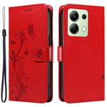 For Xiaomi Redmi Note 13 4G PU Leather Cases Flower Pattern Wallet Stand Phone Cover with Strap