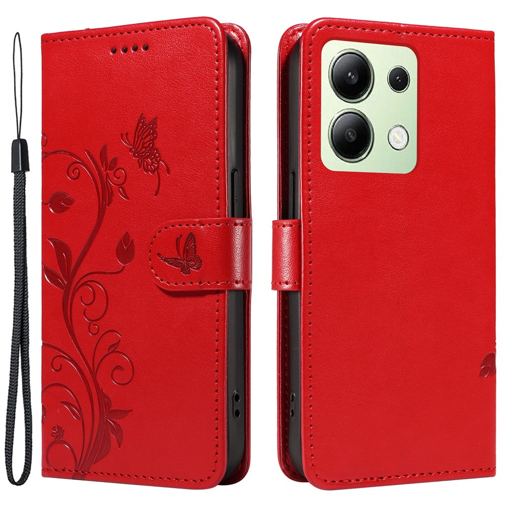 For Xiaomi Redmi Note 13 4G PU Leather Cases Flower Pattern Wallet Stand Phone Cover with Strap