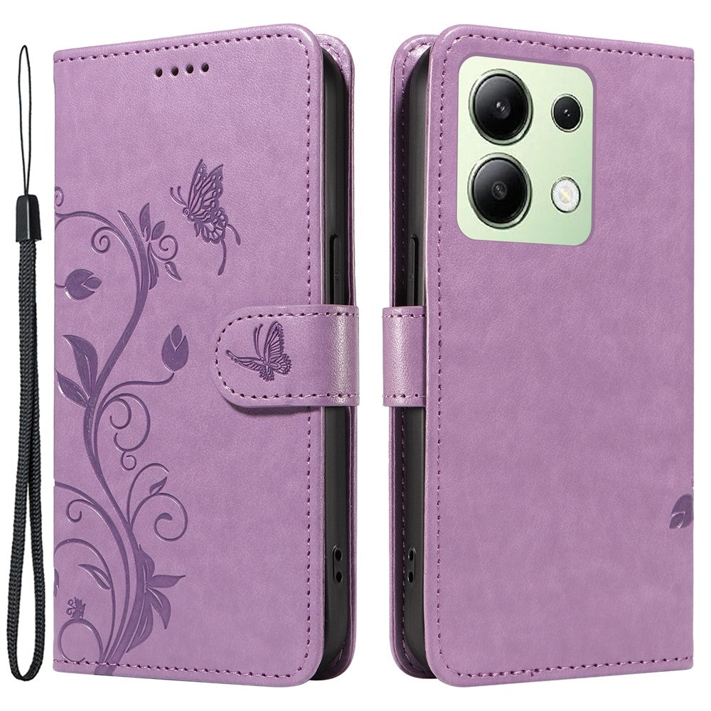 For Xiaomi Redmi Note 13 4G PU Leather Cases Flower Pattern Wallet Stand Phone Cover with Strap