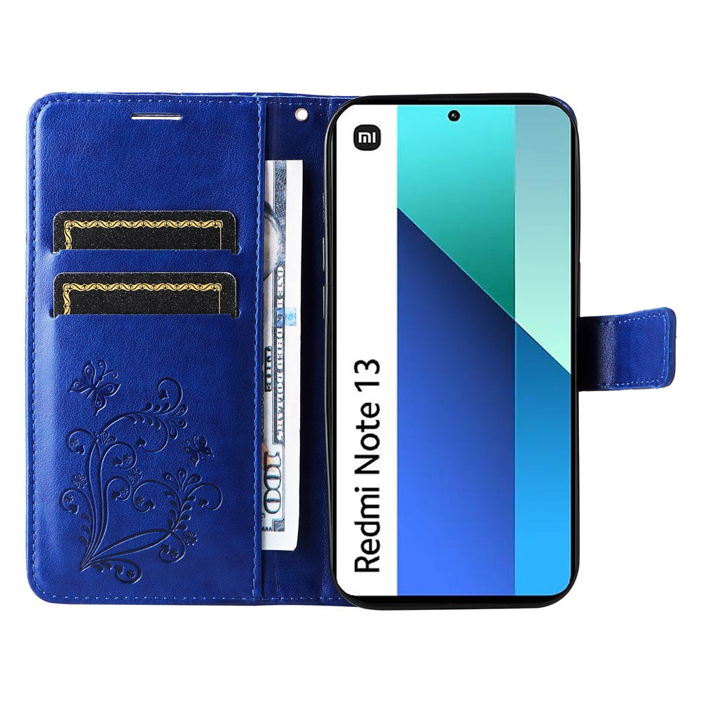 For Xiaomi Redmi Note 13 4G Wallet Case Floral Butterfly Imprinted Leather Phone Cover Stand