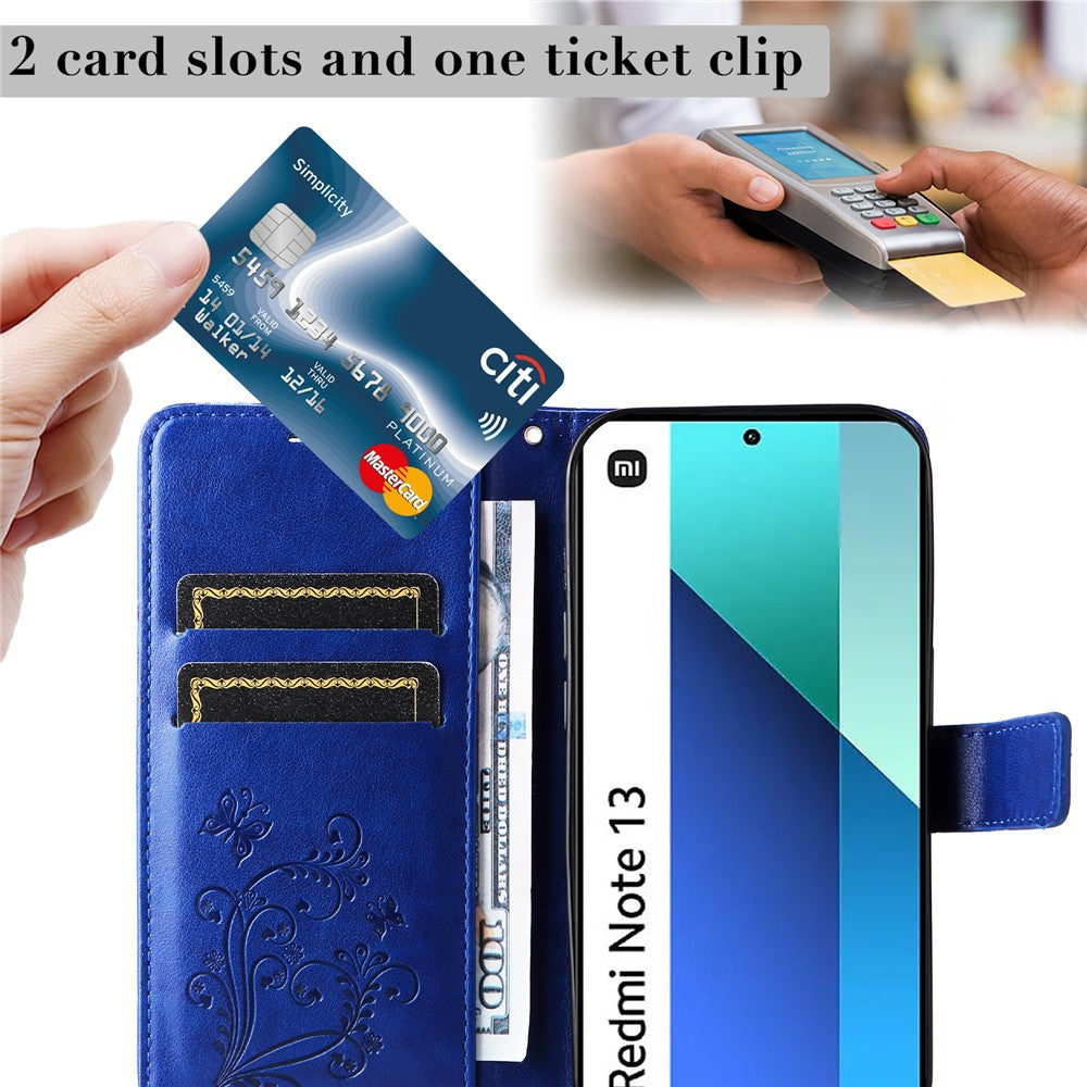For Xiaomi Redmi Note 13 4G Wallet Case Floral Butterfly Imprinted Leather Phone Cover Stand