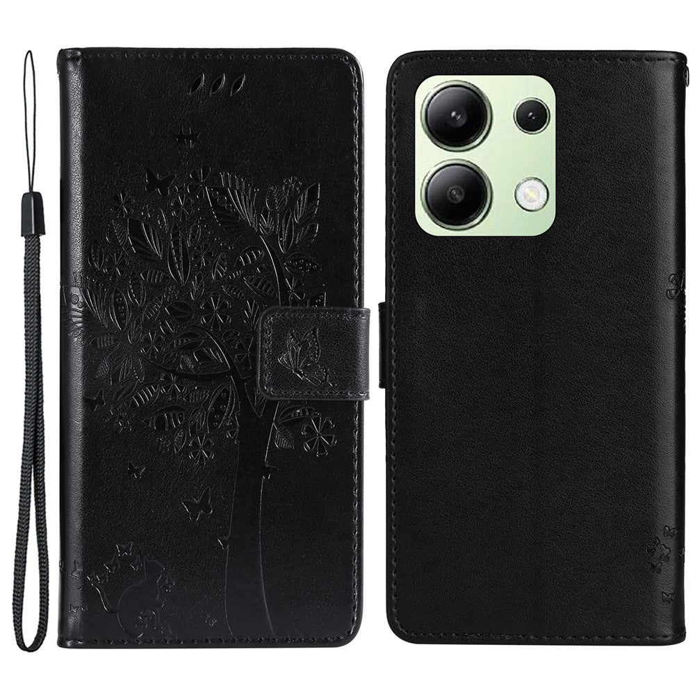 For Xiaomi Redmi Note 13 4G Phone Case with Stand Cat Tree Pattern Leather Wallet Mobile Cover