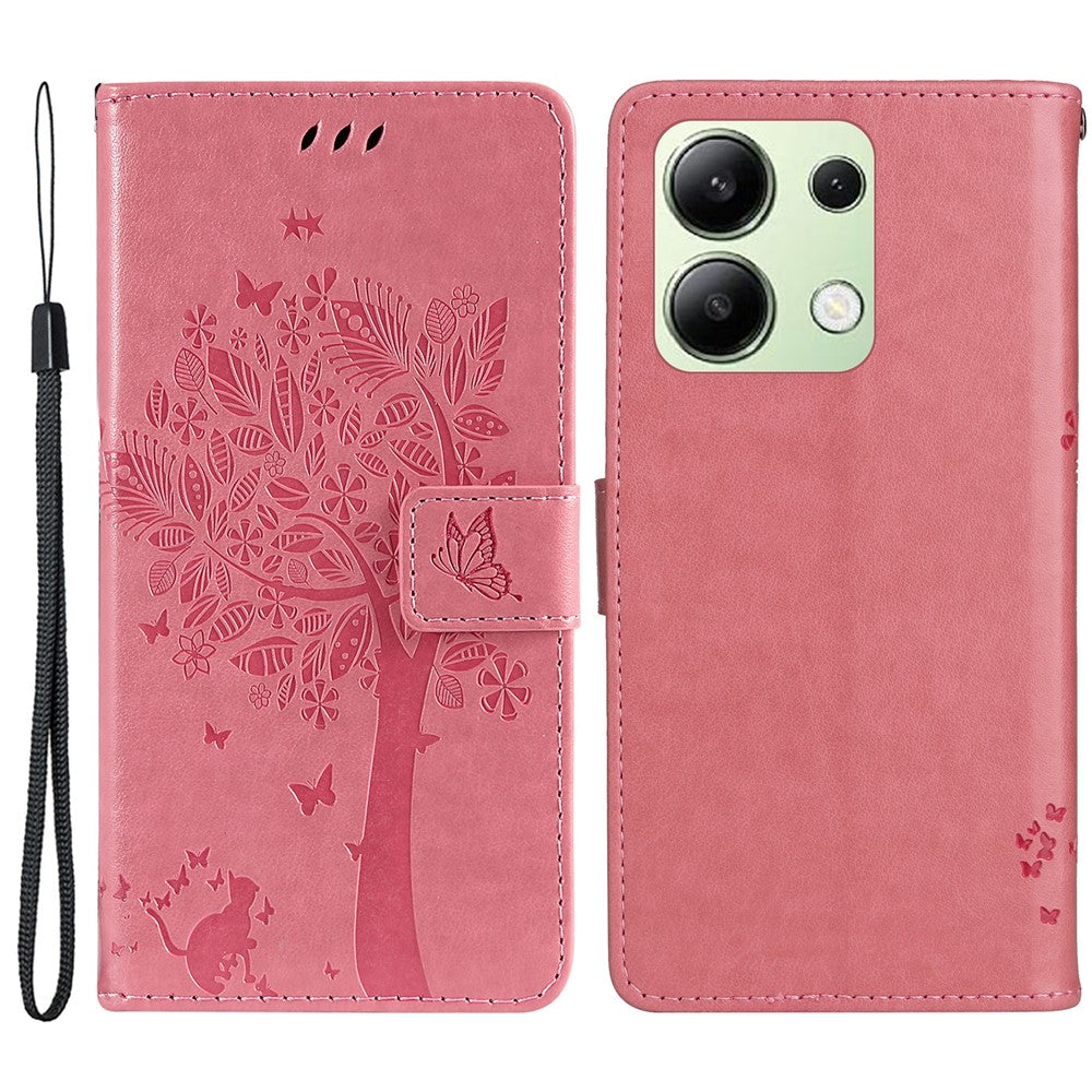 For Xiaomi Redmi Note 13 4G Phone Case with Stand Cat Tree Pattern Leather Wallet Mobile Cover
