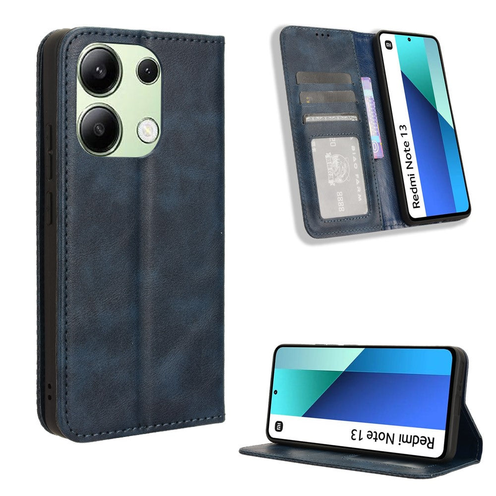 For Xiaomi Redmi Note 13 4G Leather Case Wallet Folding Stand Retro Phone Cover