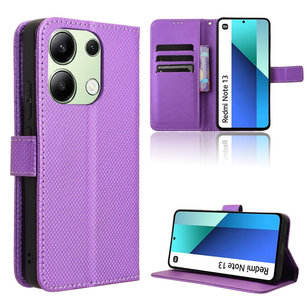 For Xiaomi Redmi Note 13 4G Wallet Phone Case Diamond Texture PU Leather Cover