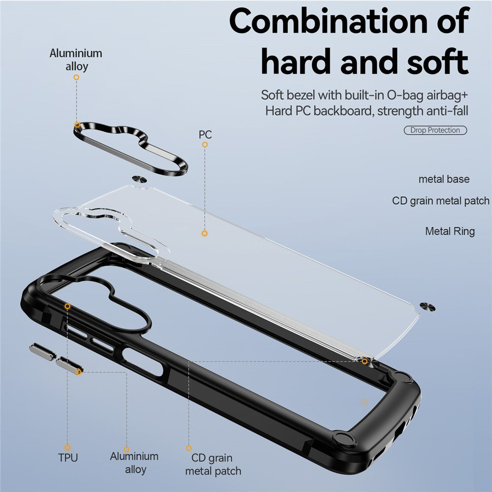 Samsung Galaxy A15 4G / 5G-hybridmobilcover i PC + TPU med bagstykke og linseramme i legering