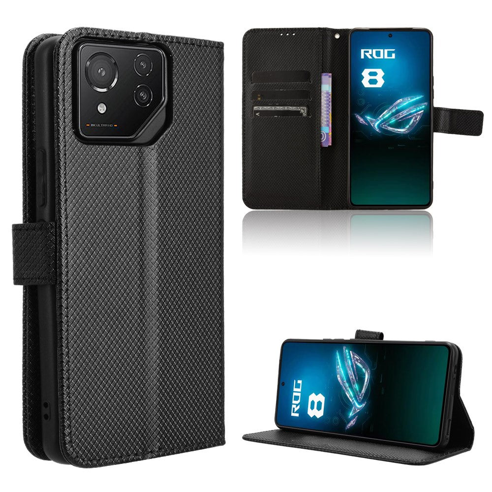 Til Asus ROG Phone 8 Pro 5G / 8 5G Magnetisk Telefoncover Diamant Tekstur Kortlommer Cover