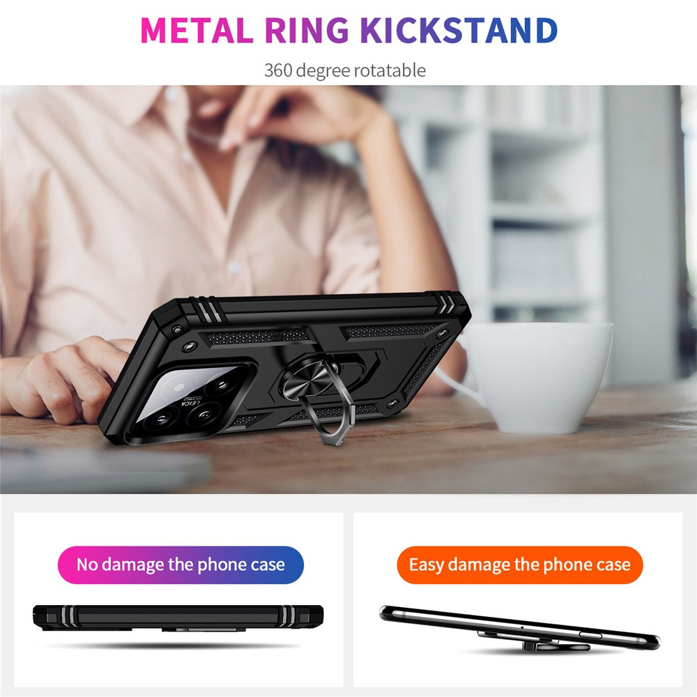 For Xiaomi 14 Drop-proof Case PC+TPU Phone Back Cover with Ring Kickstand
