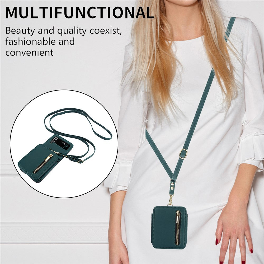 For Samsung Galaxy Z Flip4 5G Crossbody Phone Case RFID Blocking Cover Zipper Pocket