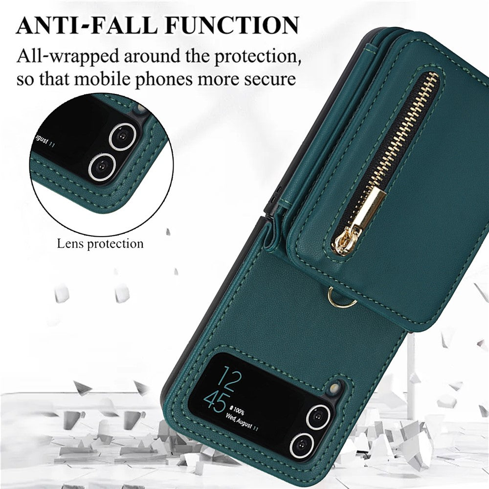 For Samsung Galaxy Z Flip4 5G Crossbody Phone Case RFID Blocking Cover Zipper Pocket