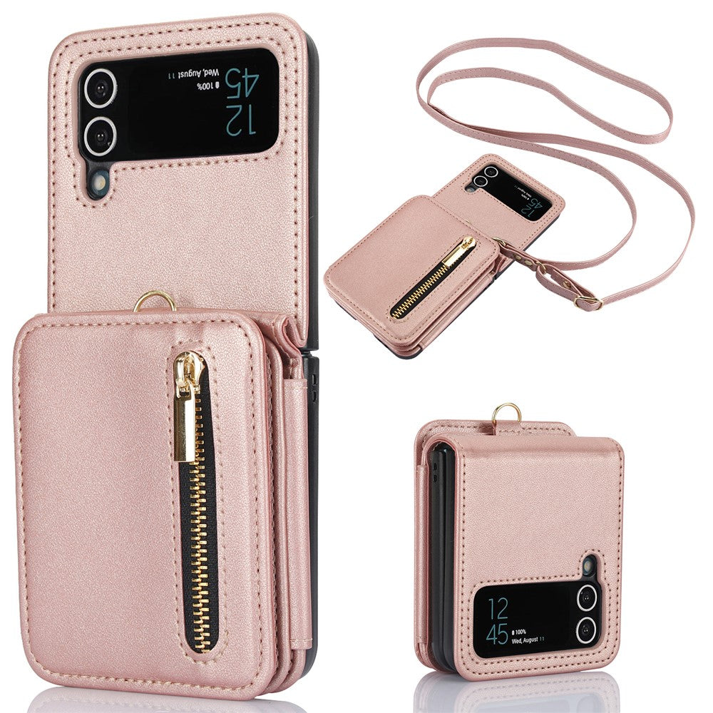 For Samsung Galaxy Z Flip4 5G Crossbody Phone Case RFID Blocking Cover Zipper Pocket