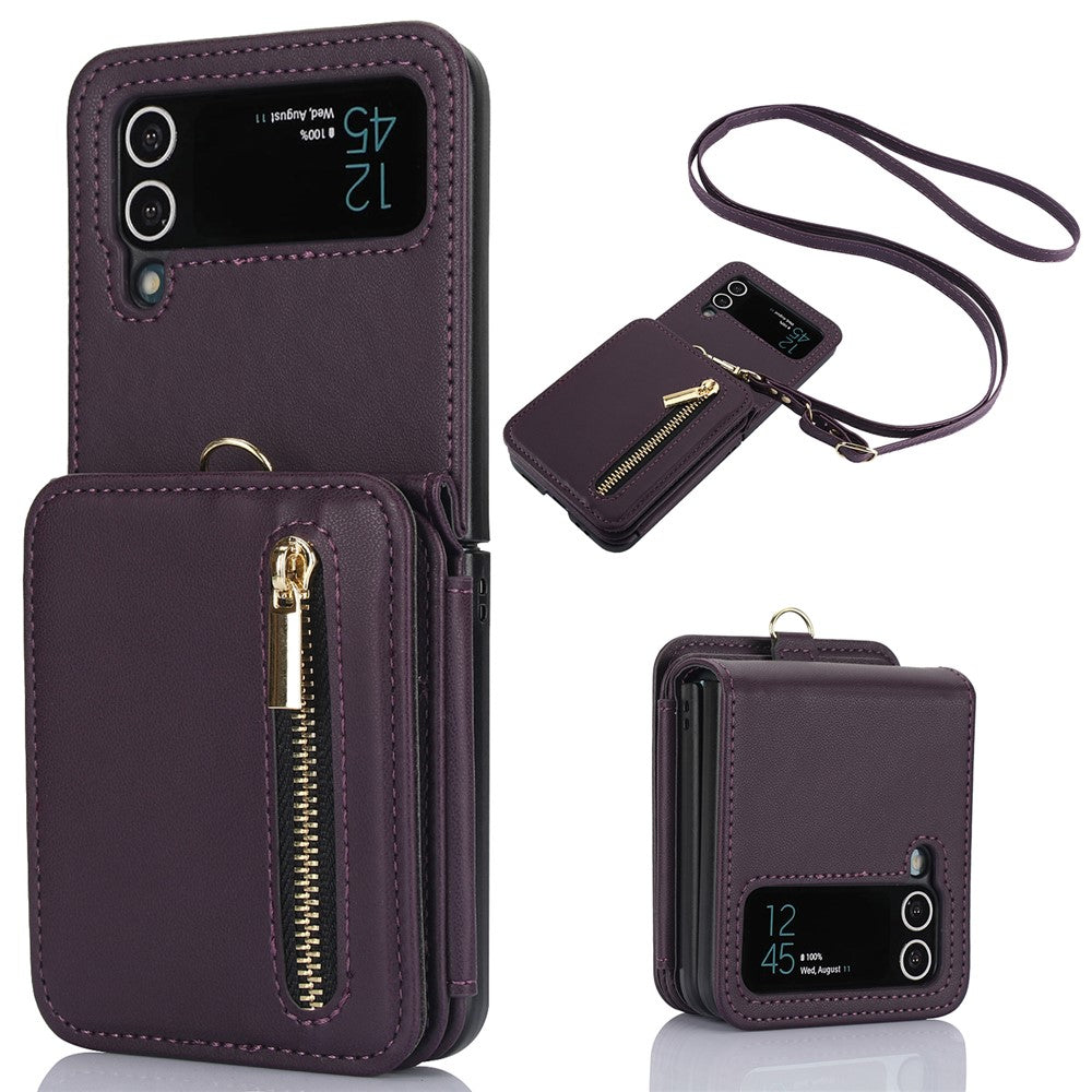 For Samsung Galaxy Z Flip4 5G Crossbody Phone Case RFID Blocking Cover Zipper Pocket