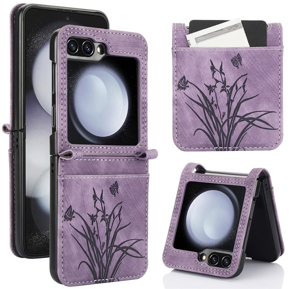 Til Samsung Galaxy Z Flip5 5G Telefoncover Orchidé Sommerfugl Mønster PU Læder Cover