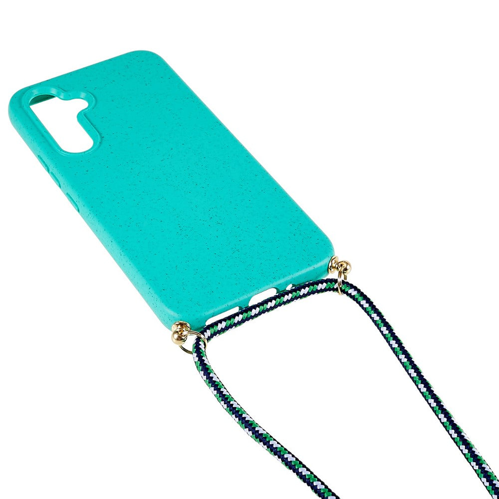 For Samsung Galaxy S24+ Back Case Wheat Straw + TPU Shockproof Phone Cover with Adjustable Lanyard